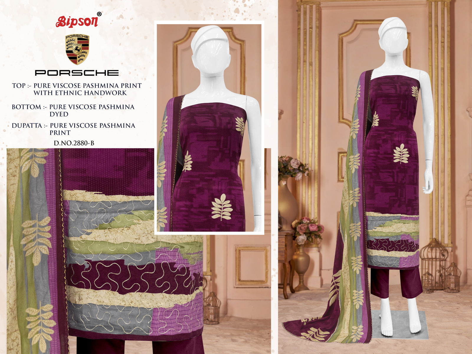 Porsche 2880 By Bipson Viscose Pashmina Dress Material Wholesale Price In Surat
